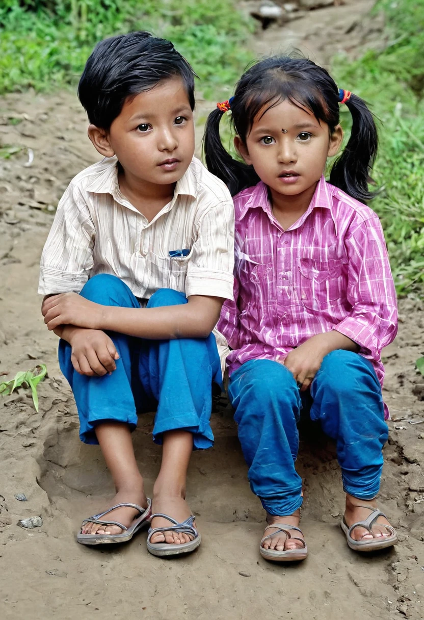 Carton thime 1 girl 2 boy in parak