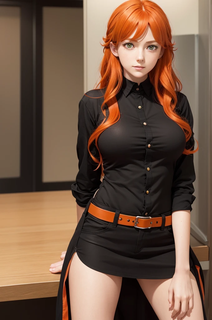 image of an oc from the anime Black clover. The girl has wavy red-orange hair, green eyes and belongs to the police squad black bulls