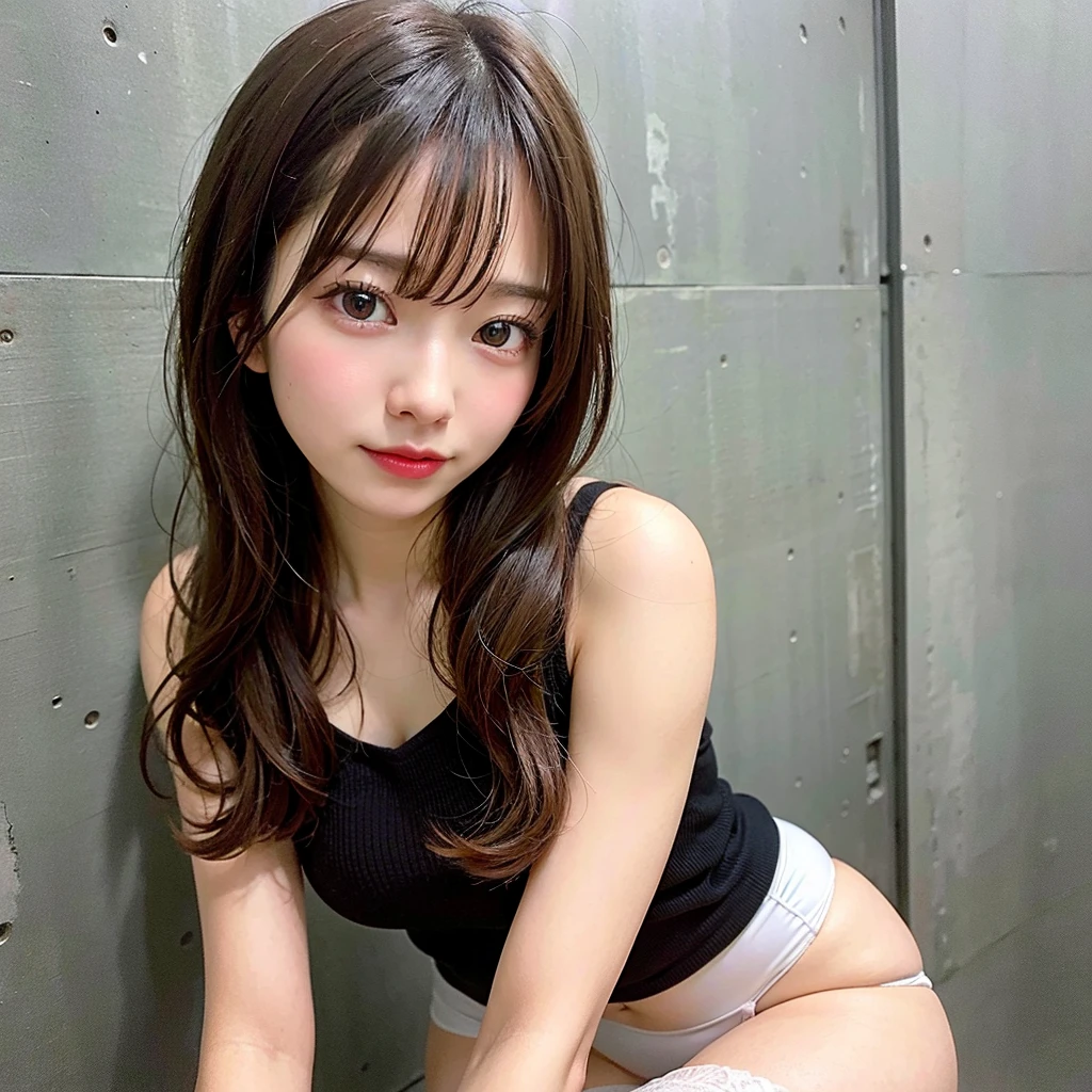 (8K, RAW Photos:1.2), Detailed face and eyes,最high quality, Ultra-high resolution, Very detailed ,Intricate details ,Tabletop ,pretty girl , Soft cinematic light, Hyper Detail,Sharp focus, high quality,  outside, mini skirt, Wearing panties, Browsing Caution, Leaning against a wall