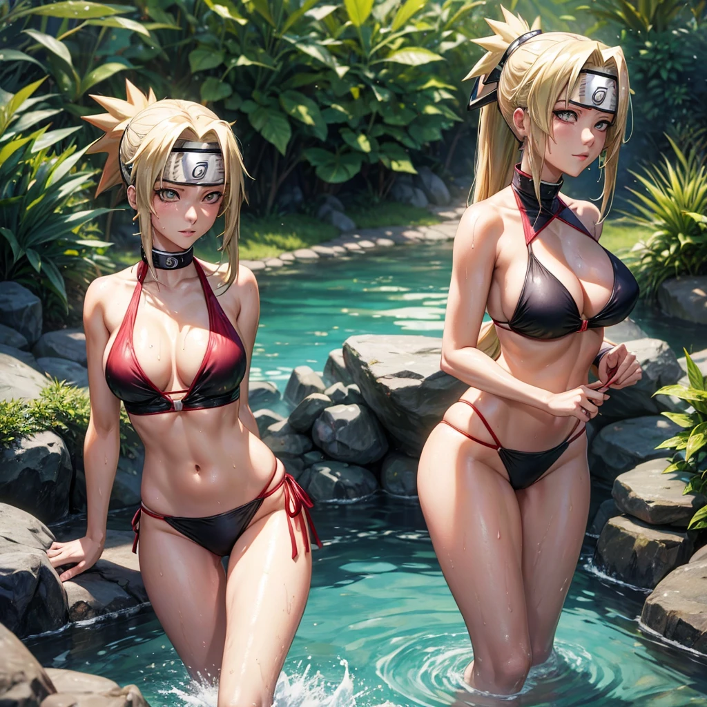 tsunade(naruto) bikini(without the top) sensual coming out of a wet pool