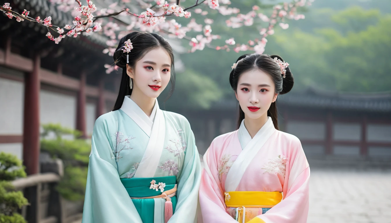 Young women wearing Hanfu in Xi&#39;an。RAW photos，Best quality，（reality，照⽚reality感：1.3），masterpiece，Extremely exquisite and beautiful，High resolution，Original，Perfect lighting，（Extremely detailed CG：1.2），Unification，2k wallpaper，Amazing，Fine and fine
