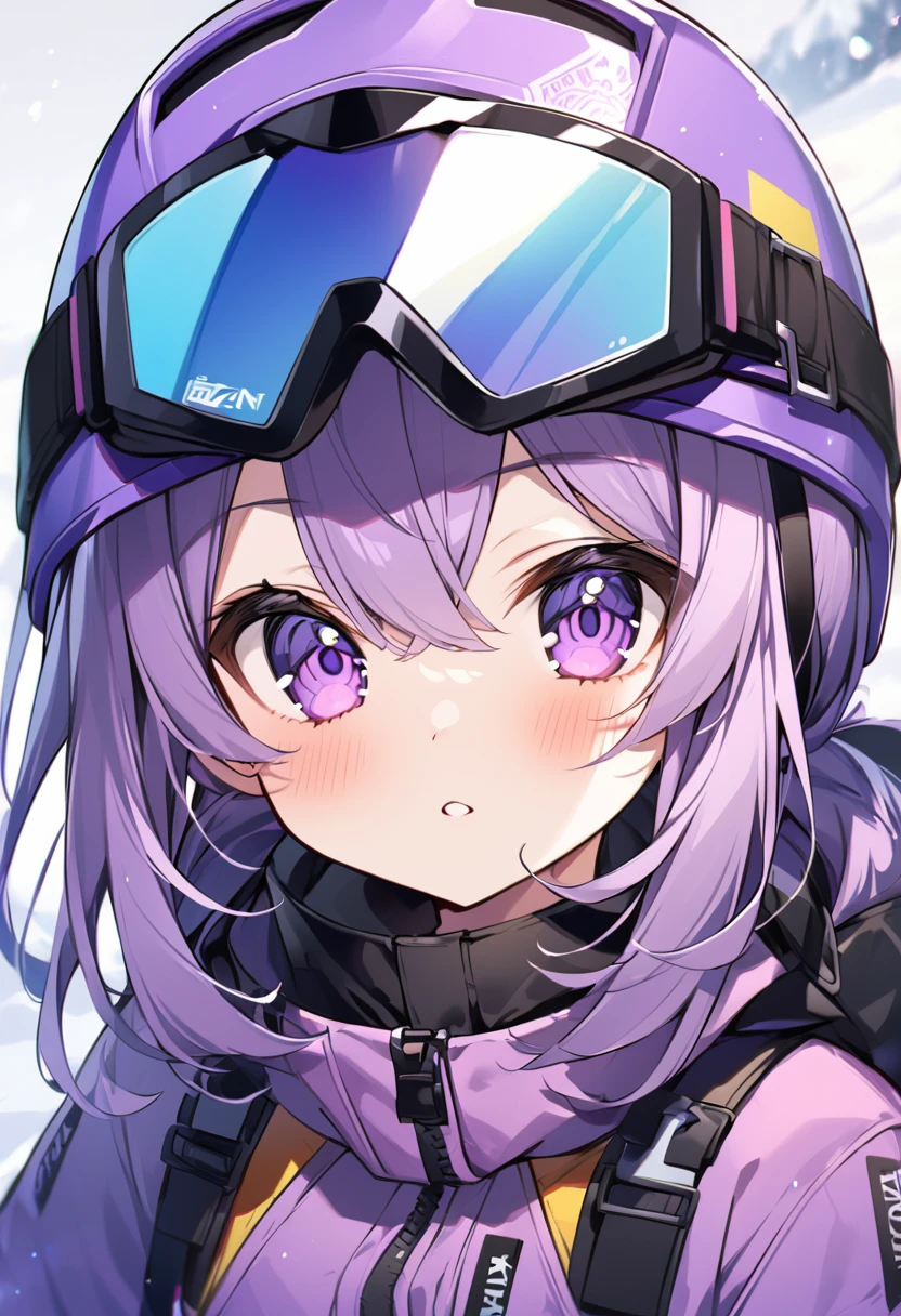 Keito。Purple Eyes。female。Purple Hair。Helmet。Ski