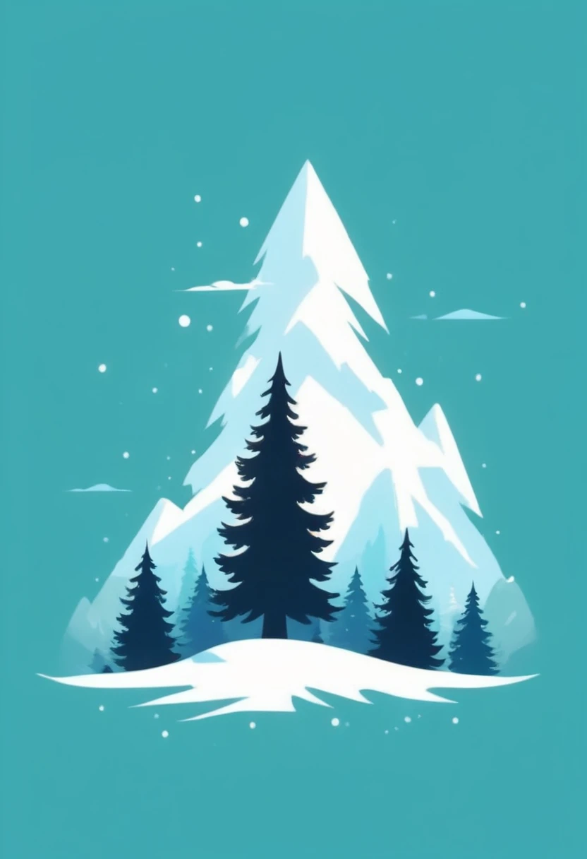 T-shirt design, Impressive winter、Spruce tree paintings, ameticulous, Environmental Art, meticulous, Silhouette Art, 2D Game Art, Background of the logo