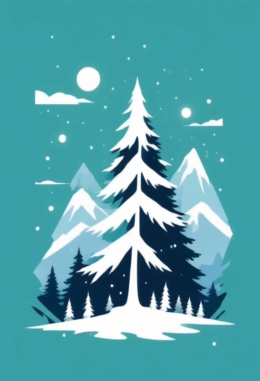 T-shirt design, Impressive winter、Spruce tree paintings, ameticulous, Environmental Art, meticulous, Silhouette Art, 2D Game Art, Background of the logo