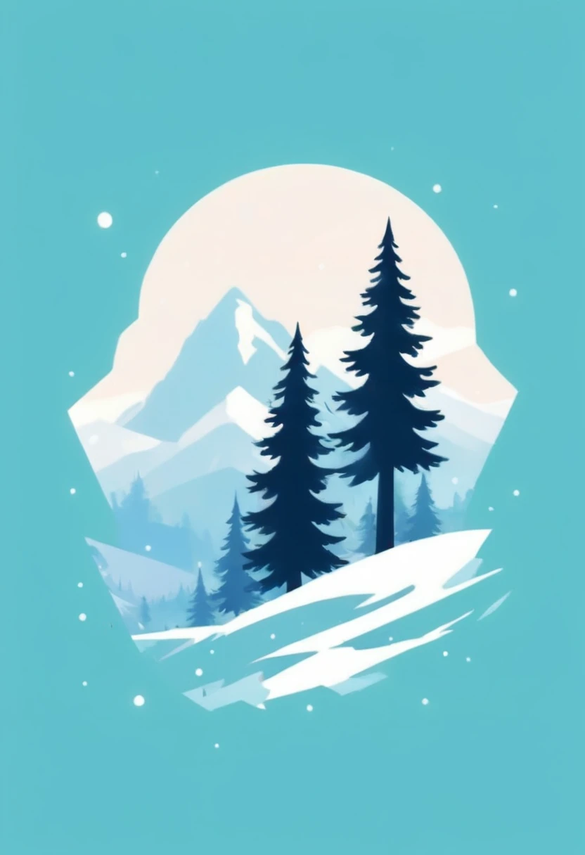 T-shirt design, Impressive winter、Spruce tree paintings, ameticulous, Environmental Art, meticulous, Silhouette Art, 2D Game Art, Background of the logo