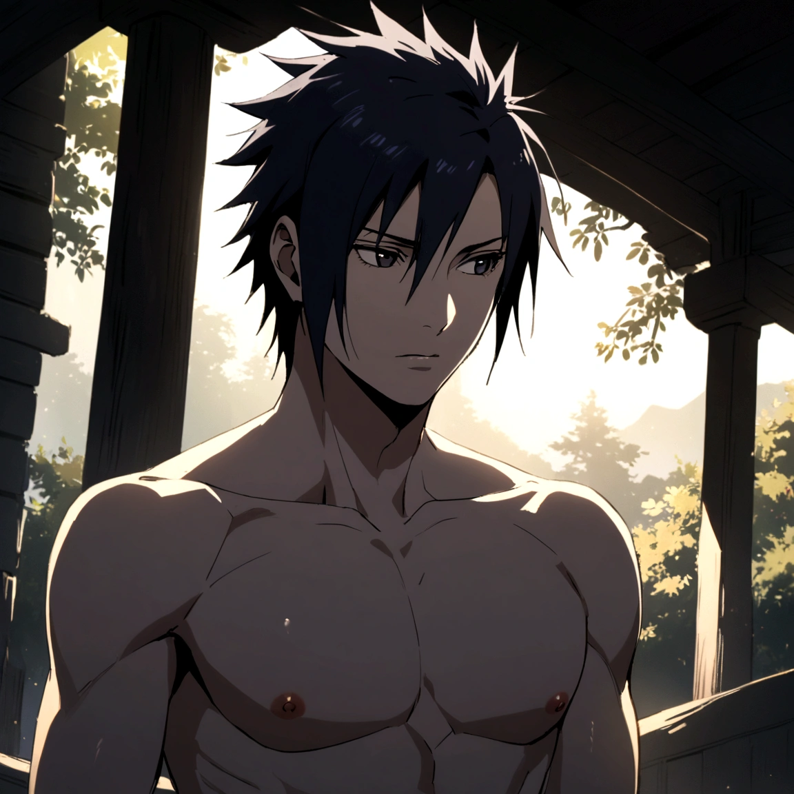 sasuke uchiha adult looking forward shirtless