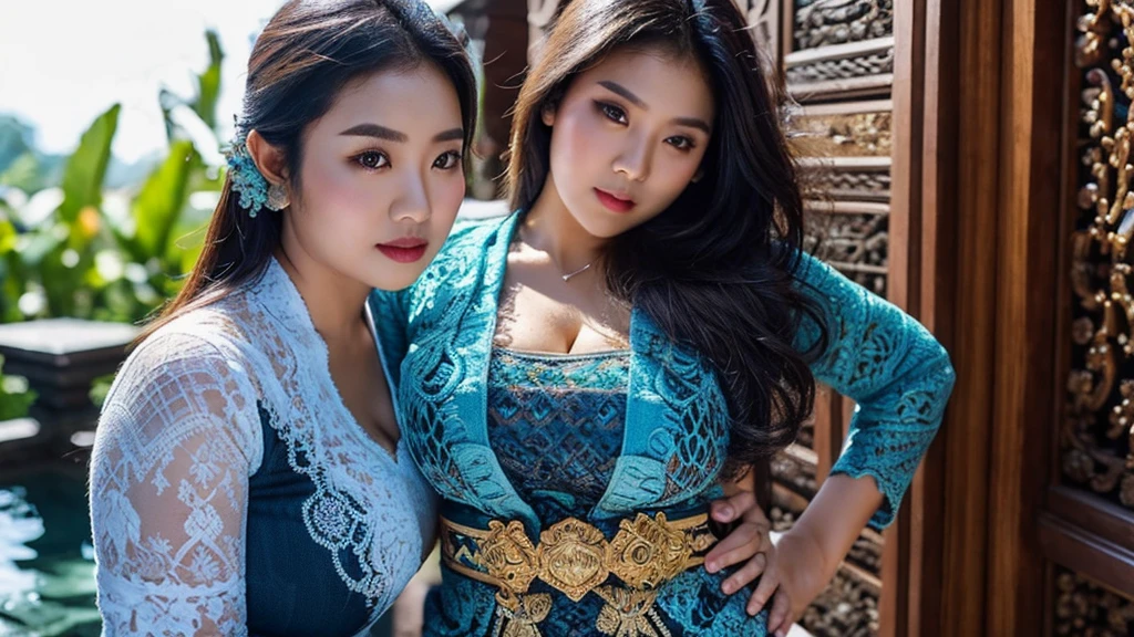 masterpiece, korean woman ,ultra realistic,32k,intricate details, sharp focus, realistic, closed, black eyes, jewelr, lips, realistic, looking_at_viewer, wet skin, shiny skin, SHORT SLEVES, indonesian clothes, bali, balinese, cityscape, transparent dynamic pose,((blue kebaya)),full body,busty body,curvy body,long hair,beauty face,cowboy shot,