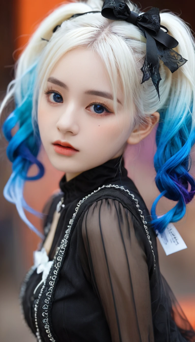(1girl),gothic,twintails,white hair, organza lace,Gorgeous and fussy clothes,gothic, flying, blue, (colorful), bold strokes, gradient blends, motion blur, shimmering textures, dynamic composition, atmospheric perspective, impressionistic, , (masterpiece), (best quality), Amazing, (beautiful detailed eyes), (finely detail), Depth of field, extremely detailed CG, original, extremely detailed wallpaper, (vivid colors), cinematic lighting, (colorful), blush,