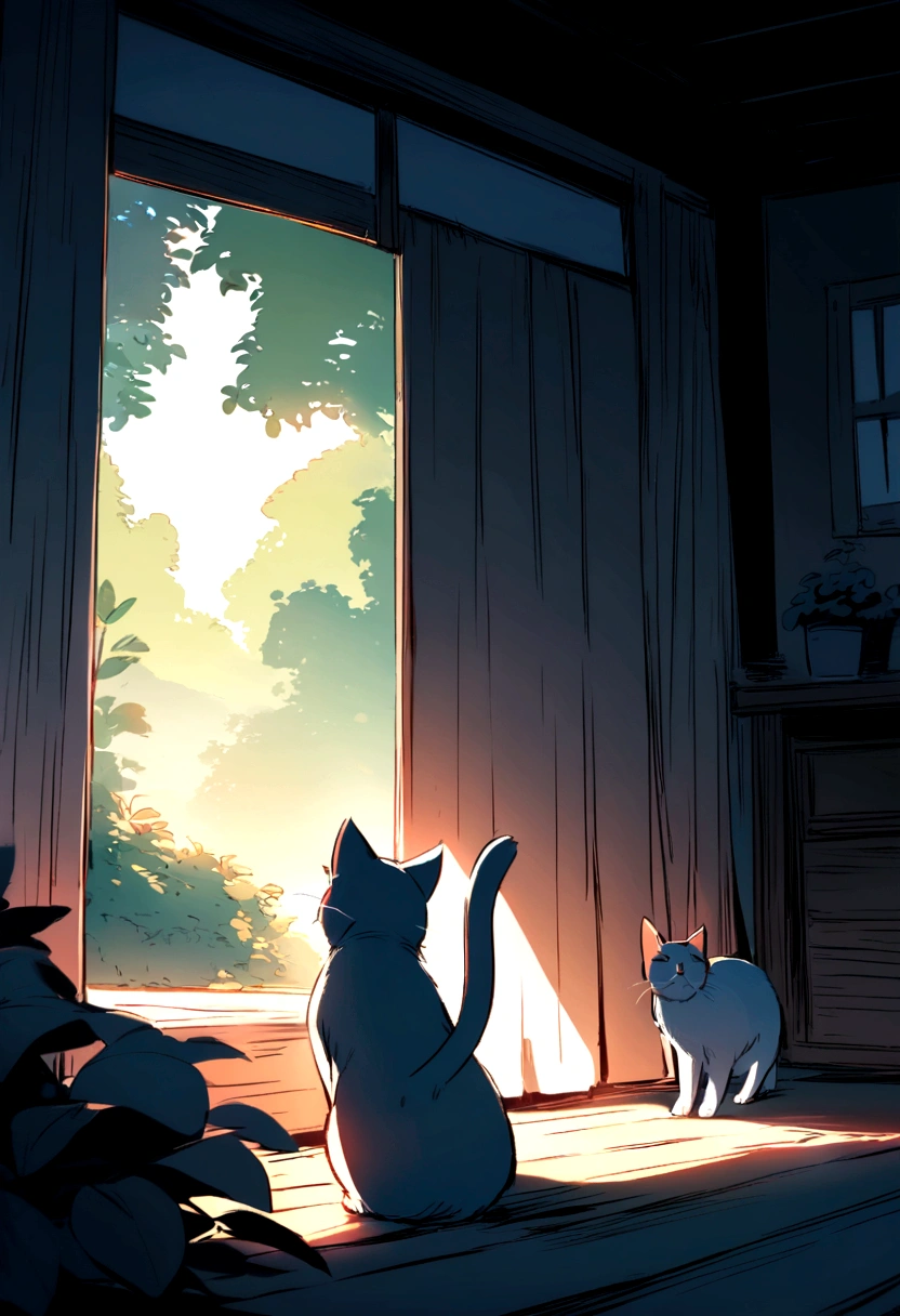 beautiful natural scenery with some cute cat play with there mom