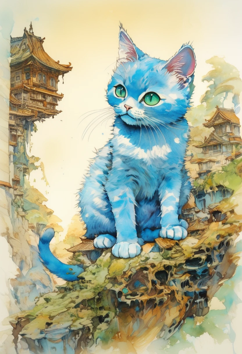 artwork by Katsuya Terada
8K, HD, intricate detailed masterpiece, (summer vaation:1.4), cute cat and ,  transparent, glowing blue eyes, blue cat and palegreen eye ball, medium shot, blue hair, organic shapes, hard edges, anatomecly correct body,  hyper realistic, cat elegant,cinematic lighting, highly detailed, intense colors, octane rendered cat, surreal mood, award winning picture, glowing rich colors, iridiscent accents, dramatic shadows,dynamic and atmospheric lighting, anamorphic lens, sharp focus, 
intricate high detail masterpiece by Katsuya Terada, in the STYLE of Katsuya Terada, pop surrealism, watercolor 