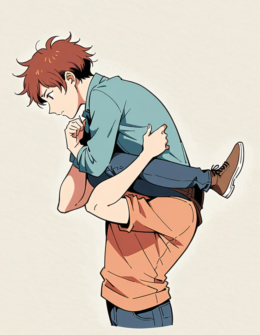 Anime style illustrations,A man carrying an injured woman on his back