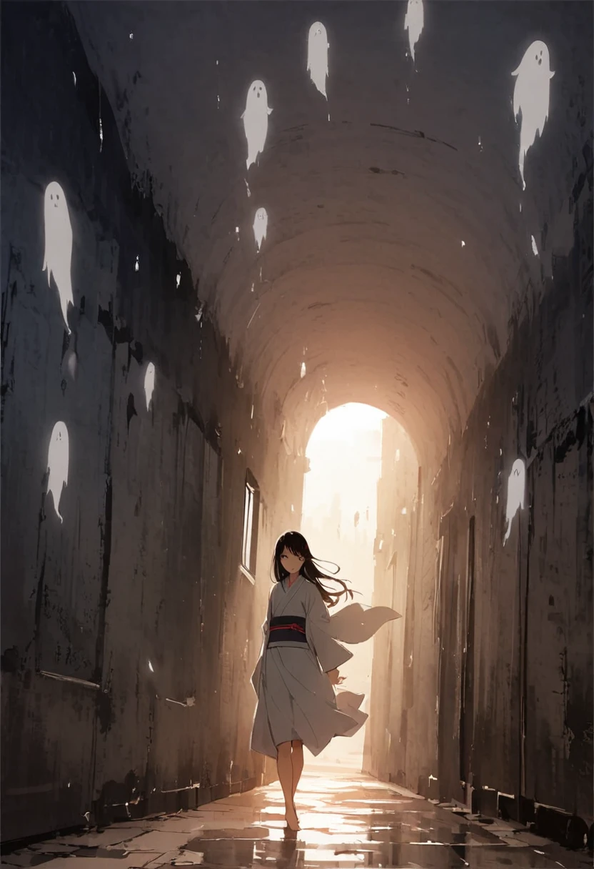 Zashiki-warashi、Apparition、ghost、Run、和Wind、corridor、ghost屋敷、darkness、Late Night、kimono、Bob、Girl、Girl、Younger、Baby Face、flat chest、Black Long Hair、Dynamic Angle、Eyes open、Flower Hair Ornaments、barefoot、Speed、Sprint、fast、Wind、The face of margin