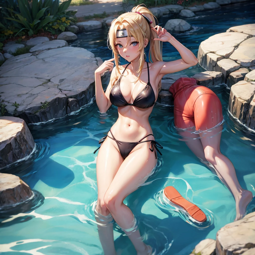 tsunade,Hinata and Sakura(naruto) in a sensual bikini coming out of a wet pool +18