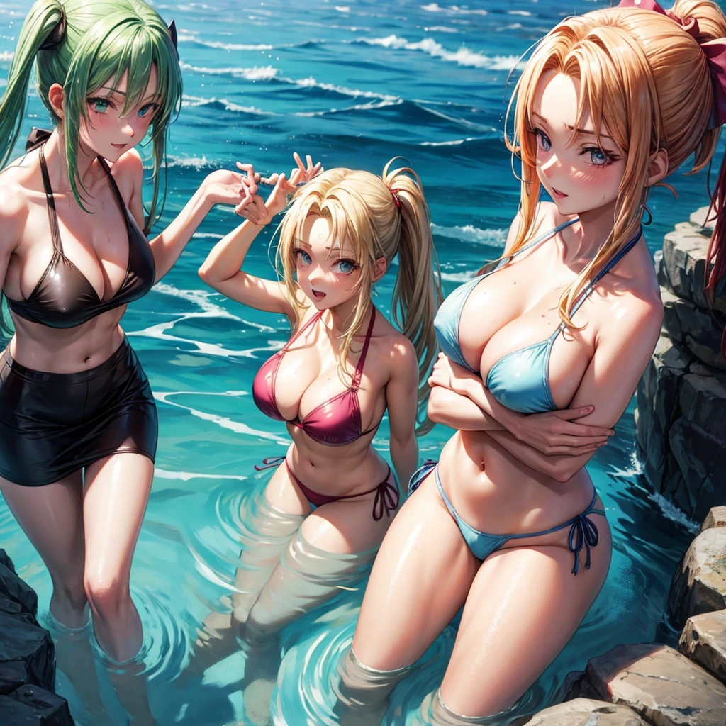 tsunade,Hinata and Sakura(naruto) in a sensual bikini coming out of a wet pool +18