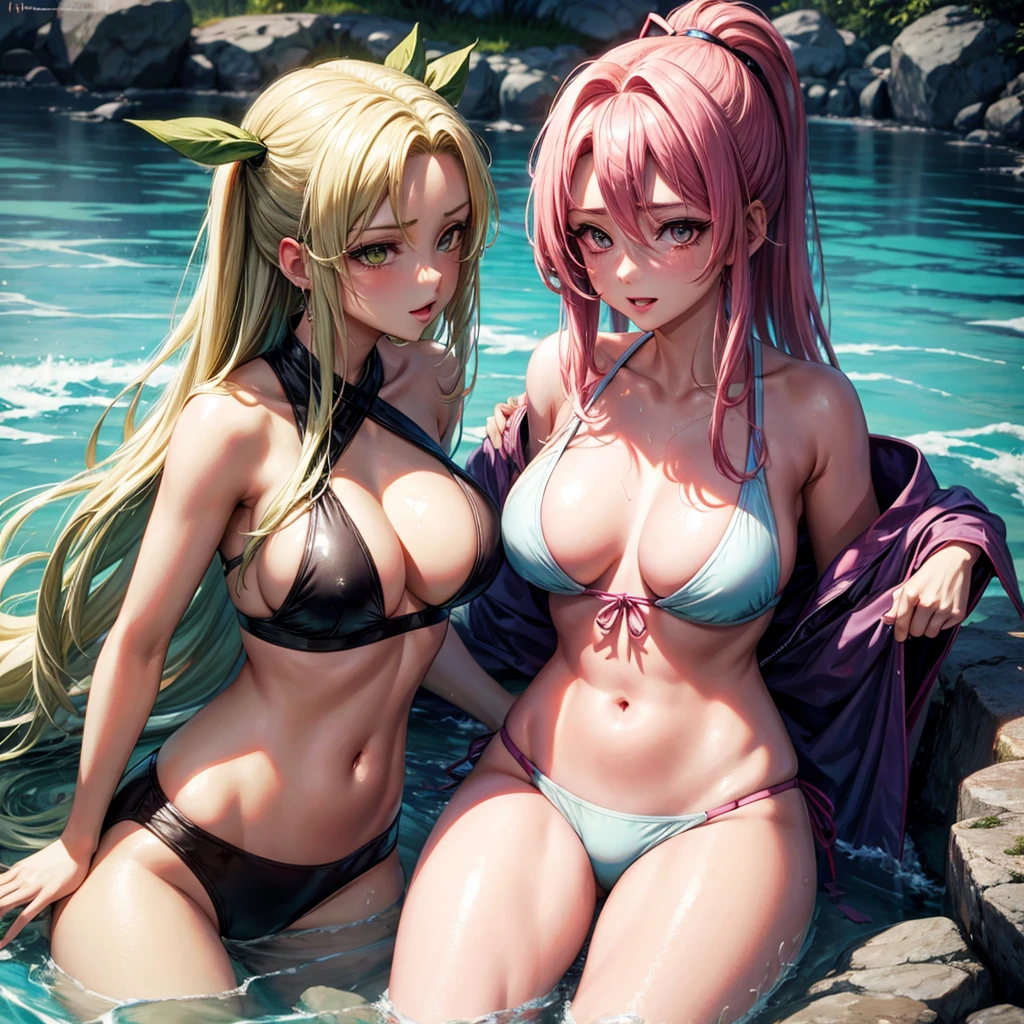 tsunade,Hinata and Sakura(naruto) in a sensual bikini coming out of a wet pool +18