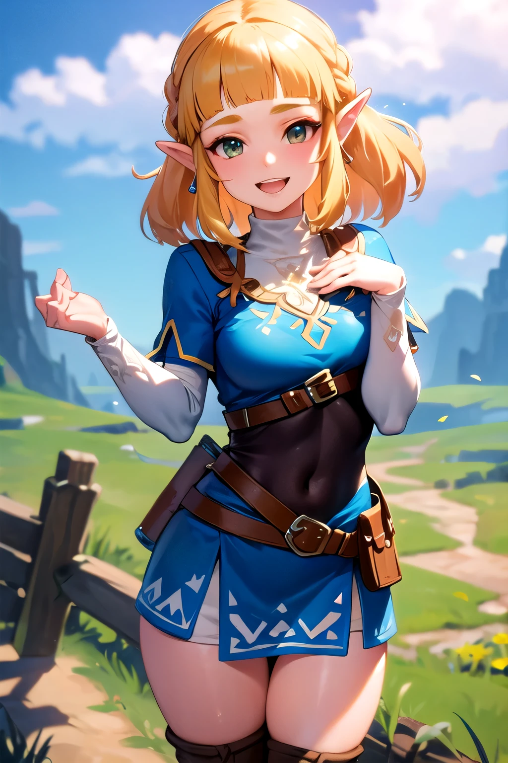 1girl, zelda from breath of the wild, smiling, standing