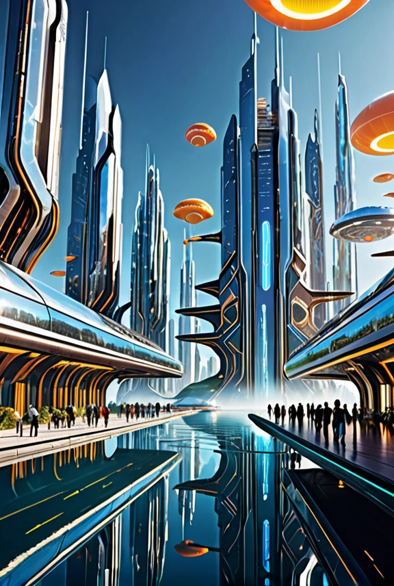 a futuristic landscape, a floating city, advanced architecture, highly detailed buildings and structures, advanced technology, glowing energy fields, dynamic lighting, dramatic camera angle, cinematic composition, vibrant colors, digital painting, octane render, 8k, high resolution, photorealistic, award winning, concept art
