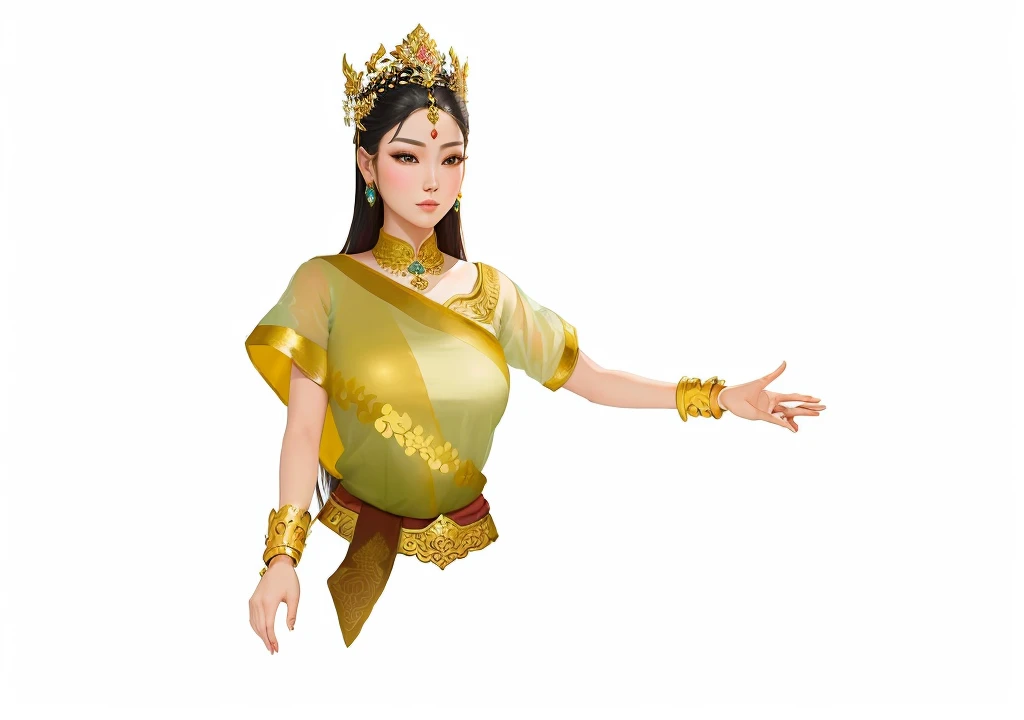 there is a woman in a traditional indian costume posing for a picture, sukhothai costume, ancient asian dynasty princess, ancient libu princess, a beautiful fantasy empress, inspired by Lan Ying, anime thai girl, royal elegant pose, inspired by Sim Sa-jeong, inspired by Yang Borun, in style of thawan duchanee, chinese empress