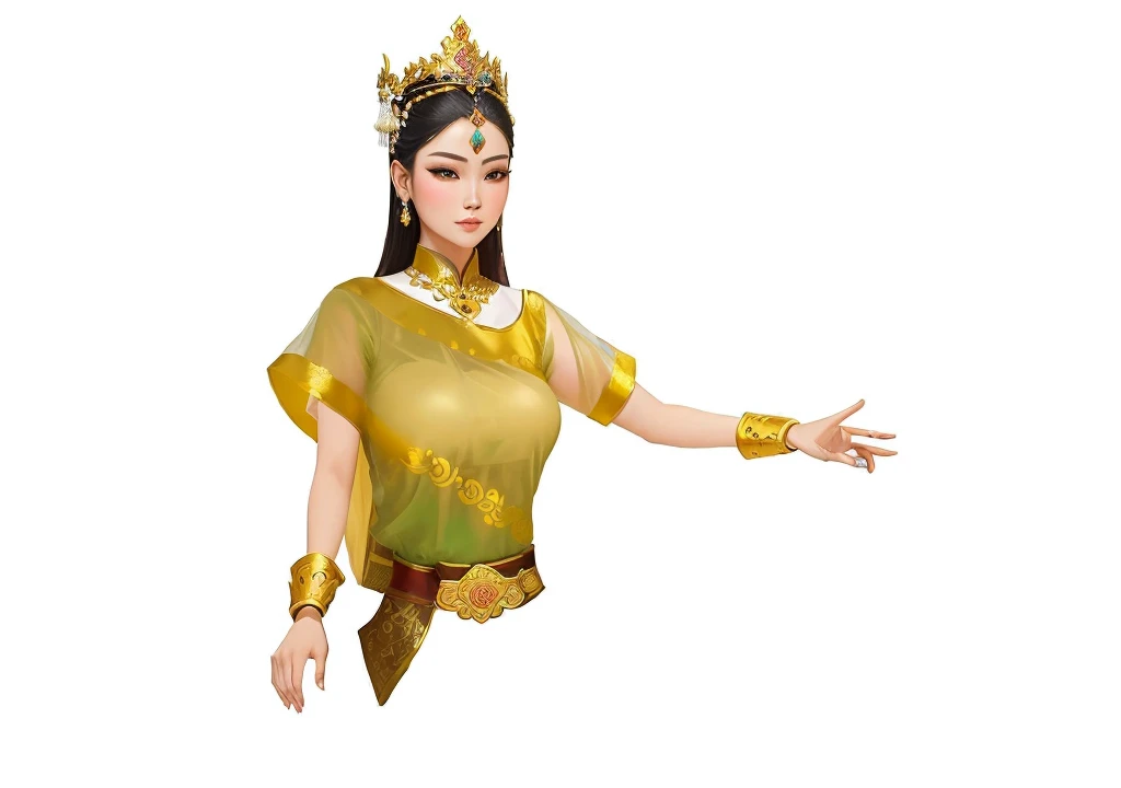 there is a woman in a traditional indian costume posing for a picture, sukhothai costume, ancient asian dynasty princess, ancient libu princess, a beautiful fantasy empress, inspired by Lan Ying, anime thai girl, royal elegant pose, inspired by Sim Sa-jeong, inspired by Yang Borun, in style of thawan duchanee, chinese empress