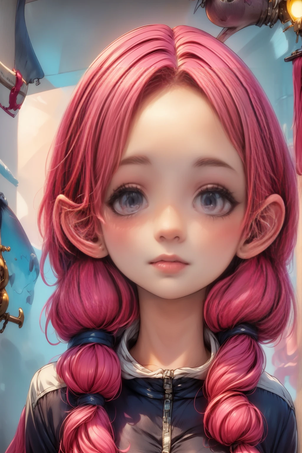 plano general, whole body, cheered up:1.5, A girl with long pink hair, Beautiful detailed eyes, beautiful detailed lips, extremely detailed face and eyes, long eyelashes, Modern, side-scan cinematic lighting., ray tracing, drop shadow, plano general, high detail, textured skin, 4k best quality, photorealistic, vivid colors, Masterpiece, digital art