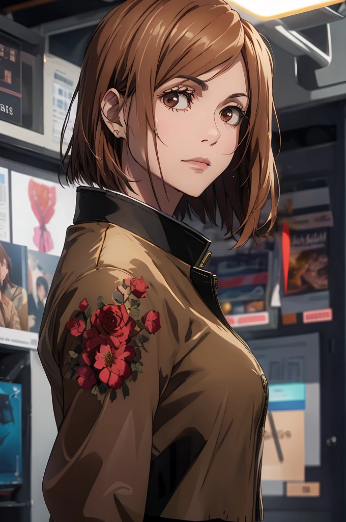 One girl, Cowboy Shot, Beautiful Wild Rose, School_uniform, bangs, Jacket,, Volumetric lighting, Highest quality, masterpiece, Intricate details, Tone Mapping, Sharp focus, Super detailed, Talked about at the art station, 4K,whole body