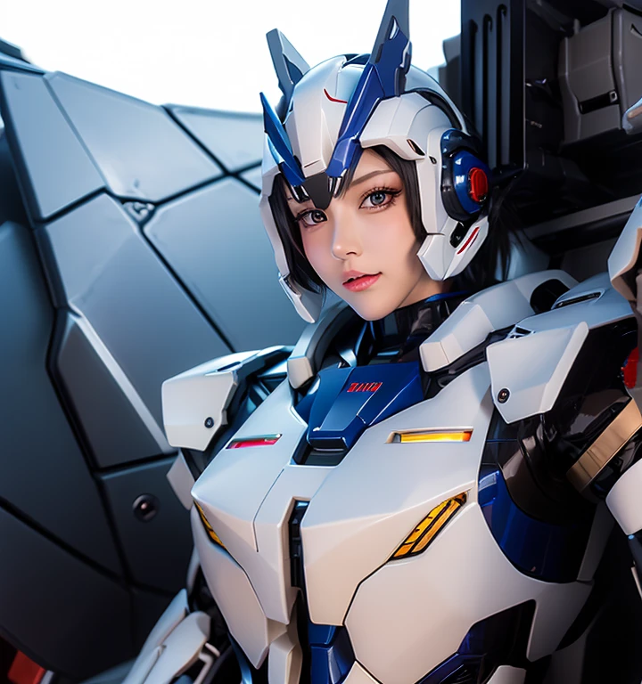 Textured skin, Super Detail, high details, High quality, Best Quality, hight resolution, 1080p, hard disk, Beautiful,(Gundam),beautiful cyborg woman,Mecha Cyborg Girl,Battle Mode,Girl with a Mecha Body,She wears a futuristic Gundam mecha,Fulll body Shot