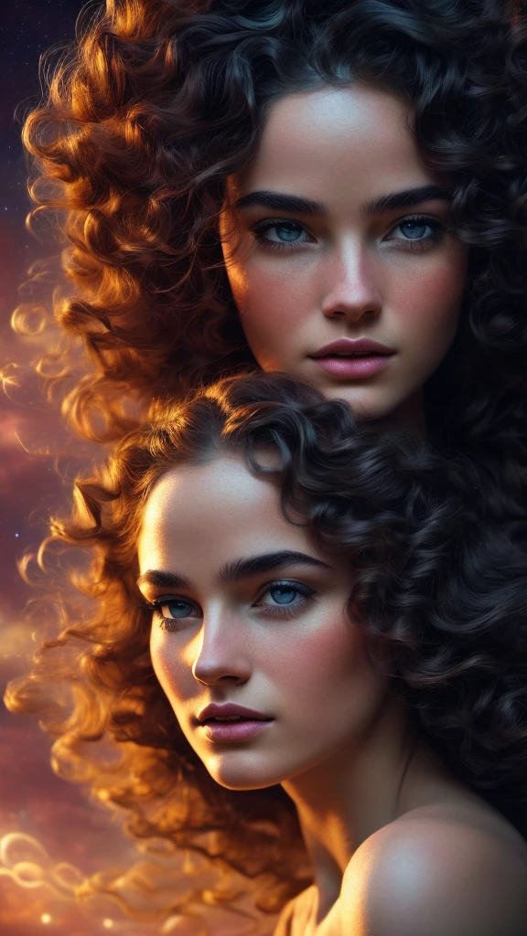 a phenomenal woman with hair like waves, surrounded by planets, stunning night sky, detailed facial features, beautiful eyes, detailed lips, long eyelashes, elegant pose, serene expression, intricate celestial background, glowing planets, ethereal lighting, vibrant colors, (best quality,4k,8k,highres,masterpiece:1.2),ultra-detailed,(realistic,photorealistic,photo-realistic:1.37),cinematic composition,dramatic chiaroscuro,digital art