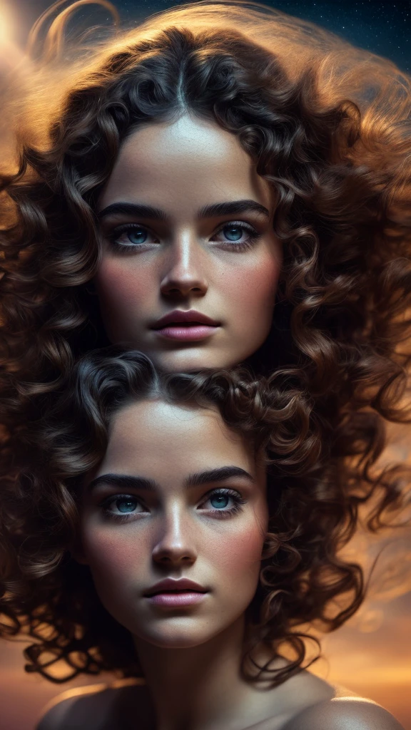 a phenomenal woman with hair like waves, surrounded by planets, stunning night sky, detailed facial features, beautiful eyes, detailed lips, long eyelashes, elegant pose, serene expression, intricate celestial background, glowing planets, ethereal lighting, vibrant colors, (best quality,4k,8k,highres,masterpiece:1.2),ultra-detailed,(realistic,photorealistic,photo-realistic:1.37),cinematic composition,dramatic chiaroscuro,digital art