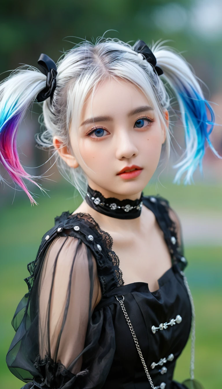 (1girl),gothic,twintails,white hair, organza lace,Gorgeous and fussy clothes,gothic, flying, blue, (colorful), bold strokes, gradient blends, motion blur, shimmering textures, dynamic composition, atmospheric perspective, impressionistic, , (masterpiece), (best quality), Amazing, (beautiful detailed eyes), (finely detail), Depth of field, extremely detailed CG, original, extremely detailed wallpaper, (vivid colors), cinematic lighting,  (colorful), blush,
