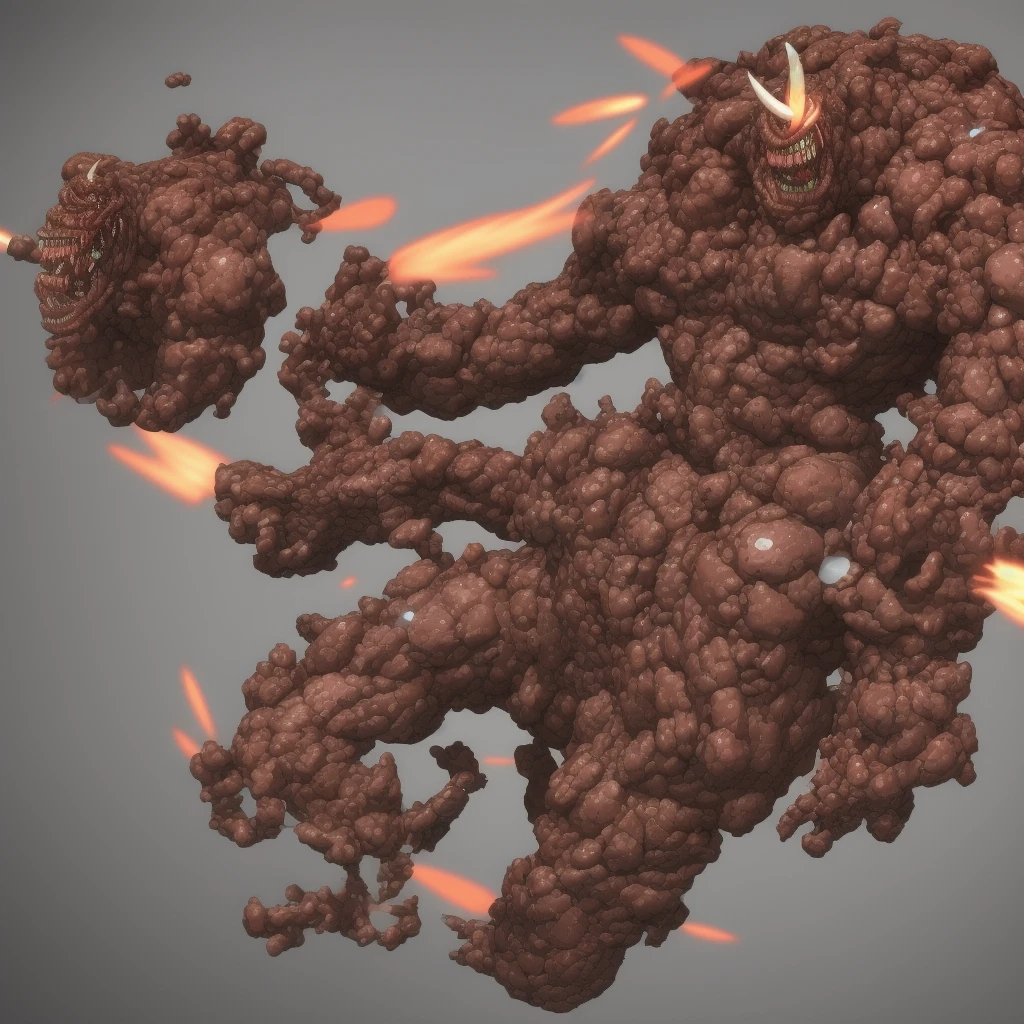 make an 8k image of a (full body humanoid monster with a skin made of black slime), (where his skin is black slime), (make him like the whole body being humanoid and muscular) (with the arms being the biggest part of his body being strong and bulky) (in place of his face a smiling skull), (with spirits around him that make up his body), (with bull legs) (make him advance for a powerful attack)( (make it full body seen from above)).