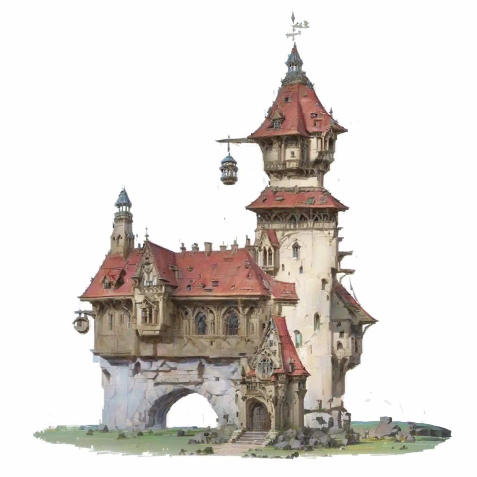 Cartoon drawing of a castle with a clock tower and gate, Fantasy Architecture, giant medieval tower concept art, Gorgeous medieval building, Wizard Tower, Medieval Concept Art, Elf Building, Wizard Tower, dwarven architecture, Fantasy Architecture, isometric view of a Wizard Tower, Huge and majestic steampunk tower, Medieval fantasy town, The Mage Tower is far away