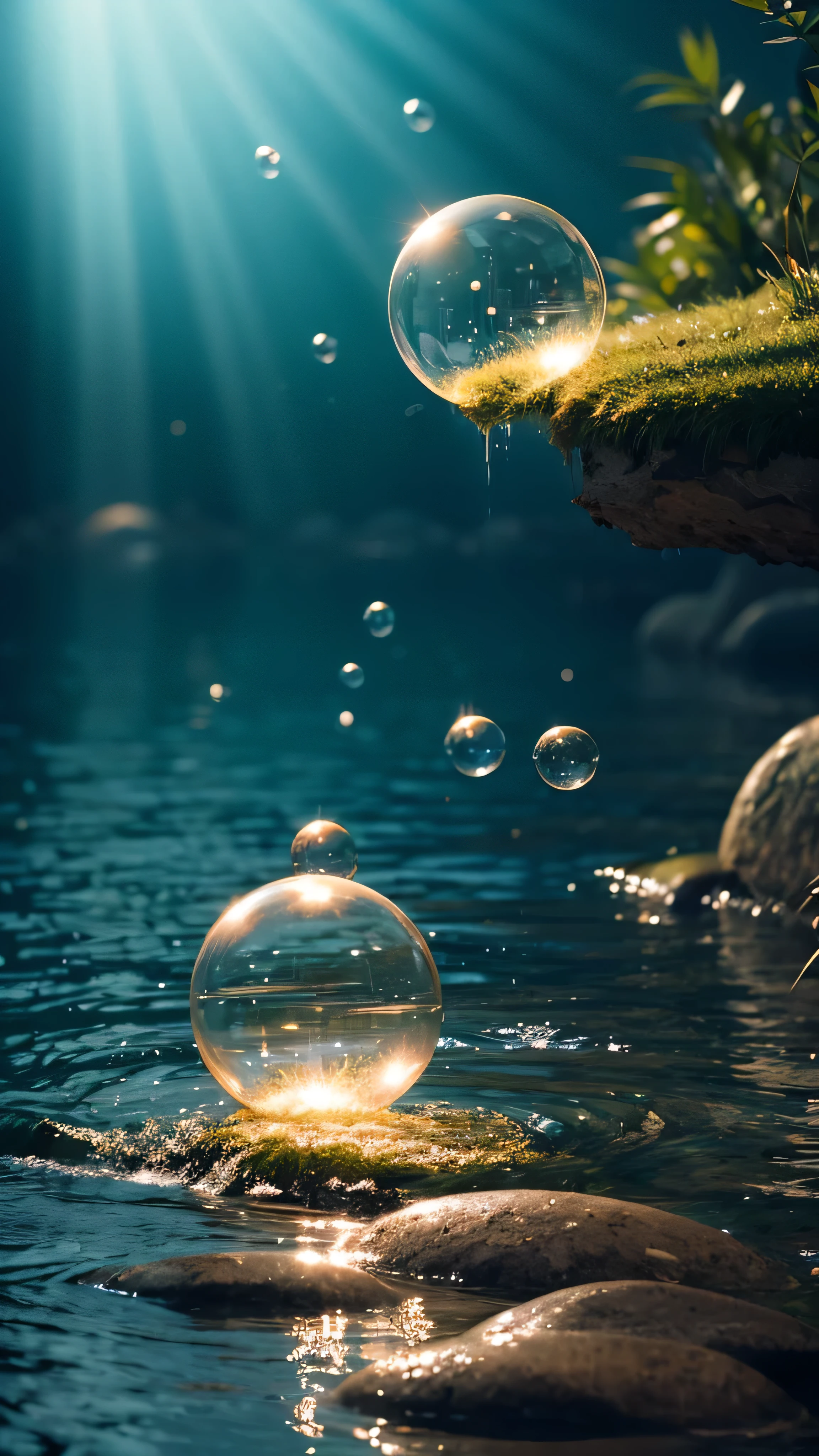 born, Highest quality, High resolution, masterpiece: 1.3), Bubbles floating on water, masterpiece, Soft and forgotten, Realistic, 1 scene, A closer look, Shining Surface, Translucent foam, Dynamic Movement, Enchanting, quiet, peaceful, calm, Gentle Dance, The joy of nature, calm down, appease, refresh, 3D Octane Rendering, Ray Tracing, Super Detail Viewer, close, Particle Effects, Volumetric lighting, Shadow play, Ambient Lighting.
Transparent bubbles floating on water, Their soft and forgotten shapes are captivating