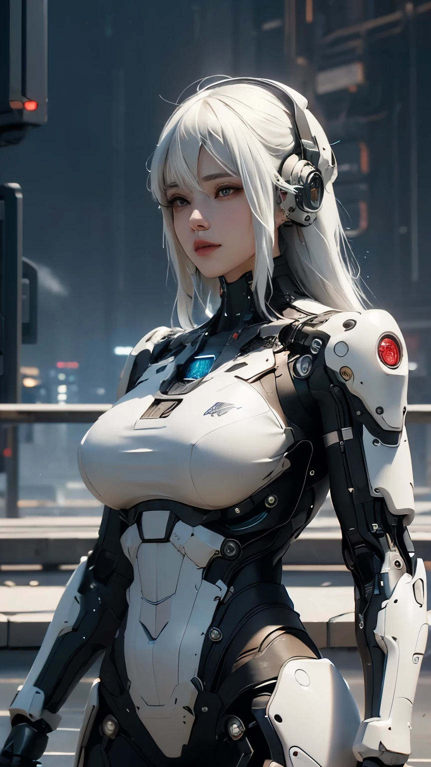 very big tits ((Masterpiece, The best quality)), illustration, 8K ultra detailed, realist, clear focus, Highly detailed, Pro Lighting, White details, Rainbow Color BREAK, Factory Long Rise, large mechanical robot structure, microchip, computer, ((glow)), intricate details, shitu-mecha, 1girl, mecha, belly button, color image, (Cyberpunk), (all white hair: 1.2)  , unreal engine 4,spiderman look,big tits