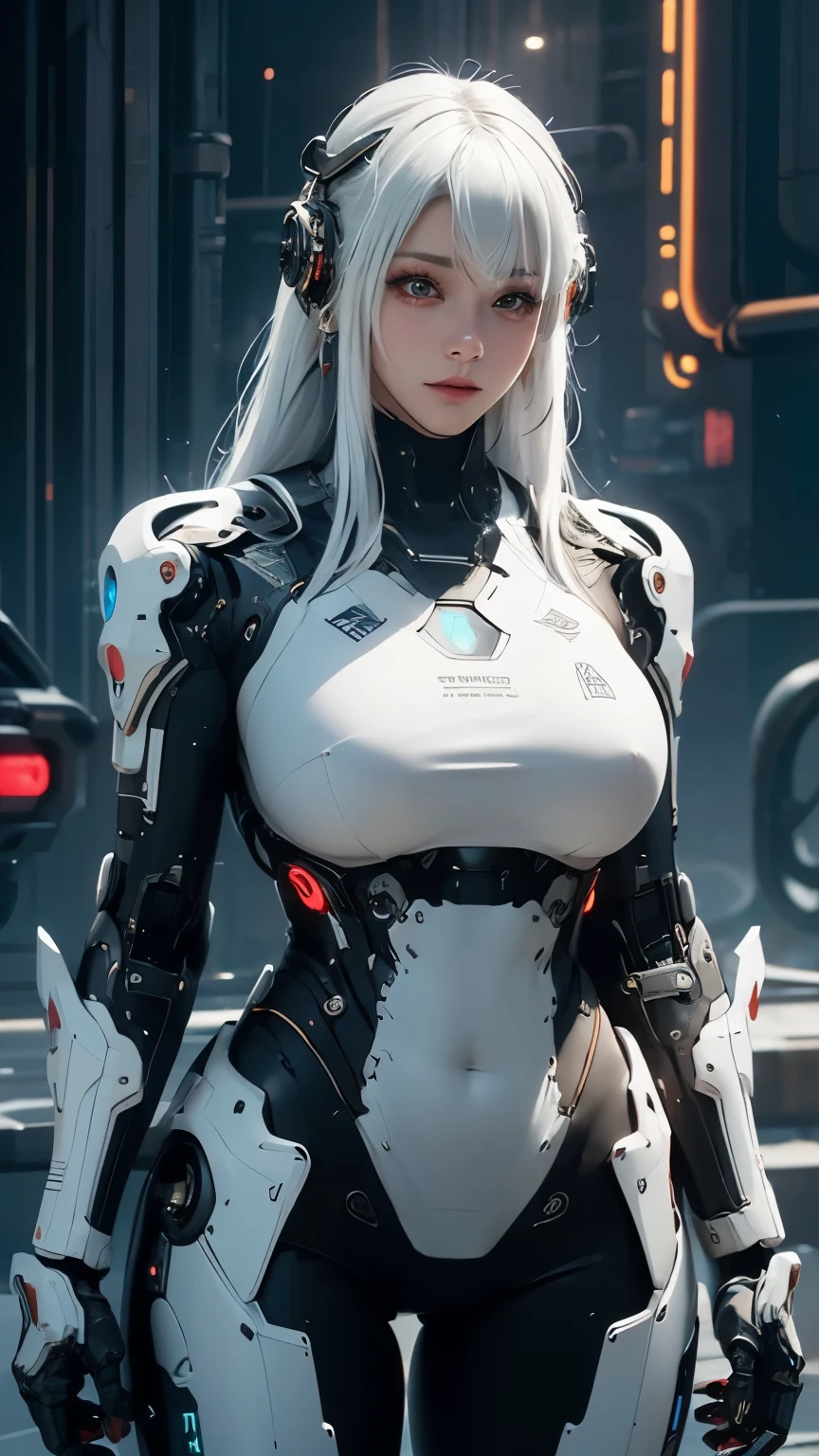 very big tits ((Masterpiece, The best quality)), illustration, 8K ultra detailed, realist, clear focus, Highly detailed, Pro Lighting, White details, Rainbow Color BREAK, Factory Long Rise, large mechanical robot structure, microchip, computer, ((glow)), intricate details, shitu-mecha, 1girl, mecha, belly button, color image, (Cyberpunk), (all white hair: 1.2)  , unreal engine 4,spiderman look,big tits