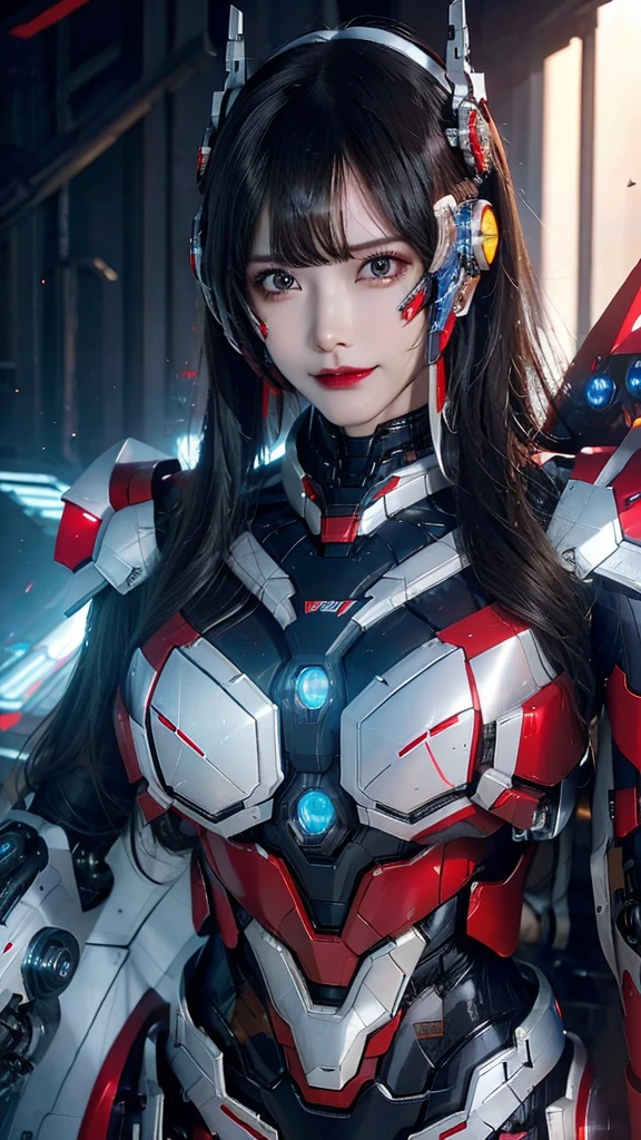 rough skin, Super detailed, advanced details, high quality, better quality, High resolution, 1080P, Hard disk, beautiful,(Iron Patriot),Beautiful cyborg woman,Mecha cyborg ,battle mode, With mechanical body,She wears a futuristic Iron Patriot mech,full body shot