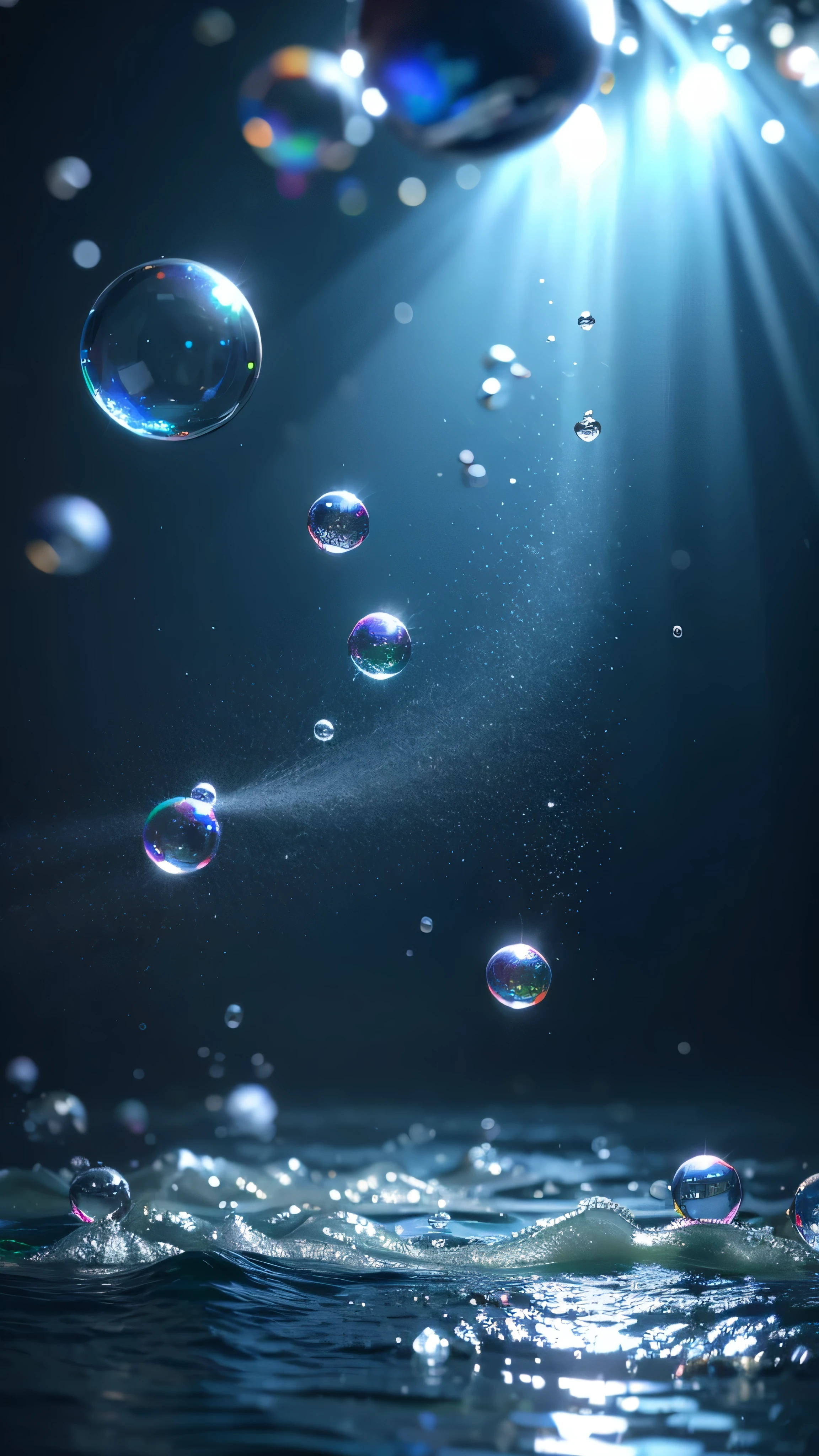 born, Highest quality, High resolution, masterpiece: 1.3), Bubbles floating on water, masterpiece, Soft and forgotten, Realistic, 1 scene, A closer look, Shining Surface, Translucent foam, Dynamic Movement, Enchanting, quiet, peaceful, calm, Gentle Dance, The joy of nature, calm down, appease, refresh, 3D Octane Rendering, Ray Tracing, Super Detail Viewer, close, Particle Effects, Volumetric lighting, Shadow play, Ambient Lighting.
Transparent bubbles floating on water, Their soft and forgotten shapes are captivating