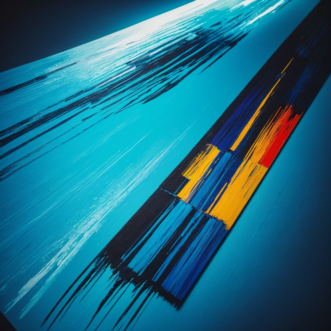 (expressionism artist:1.3), versatile federal blue and cyan and light cyan art design, ideal for stickers, t-shirts, posters, thick wide brush strokes