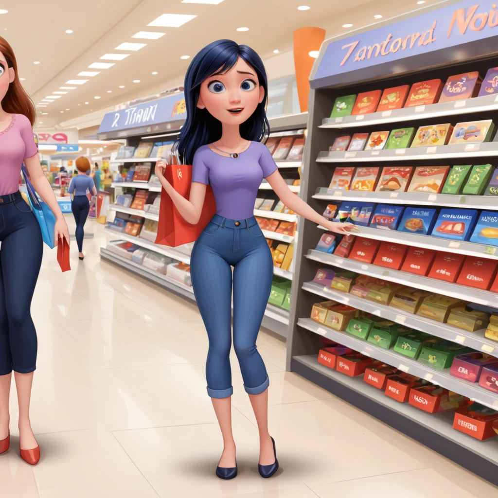 a full body woman, happy woman in a clothing store holding 8 bags clothing bags in a shopping mall, A young woman buying her clothes, pixar movie screenshot, frame from pixar film, Still from a Pixar film de 2015, Still from a Pixar film, depicted as a pixar character, pixar character, as a pixar character, pixar”, da Pixar, cute pixar character design