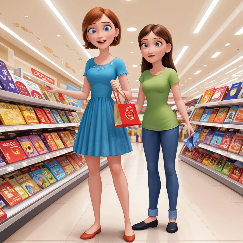 a full body woman, happy woman in a clothing store holding 8 bags clothing bags in a shopping mall, A young woman buying her clothes, pixar movie screenshot, frame from pixar film, Still from a Pixar film de 2015, Still from a Pixar film, depicted as a pixar character, pixar character, as a pixar character, pixar”, da Pixar, cute pixar character design