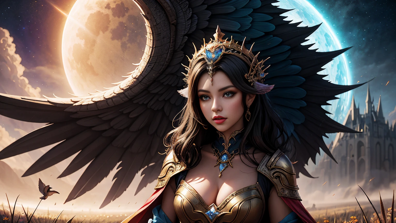 (Best quality, 8K, Masterpiece: 1.2), Very Detailed Face, Beautiful Detailed Eyes, Beautiful Detailed Lips, Ultra Detailed Big Breasts, Extremely Profiled Breasts, Extreme Detail Description, Vivid and Intense Colors, Vibrant Colors, Bright Magic Aura, Ethereal Lighting, Cute Woman in a Skimpy Dress Is Standing in a Field, Fantasy Art Style, Beautiful Fantasy Art, Epic Fantasy Art Style, Fantasy Woman, Digital Fantasy Art, Amazing Fantasy Art, A Beautiful Fantasy Empress, Very Beautiful Fantasy Art, Detailed Fantasy Digital Art, 2. 5D CGI Anime Fantasy Artwork
