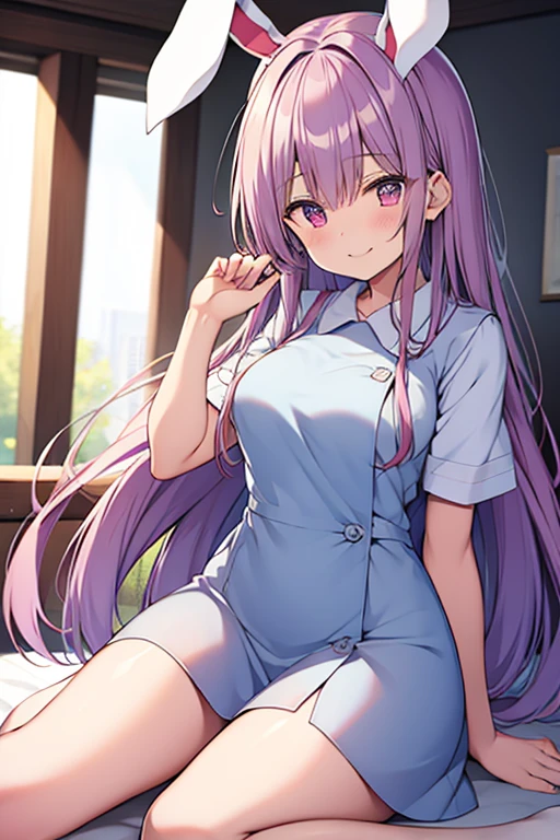 reisen₋udongein₋inaba light blue-purple long hair red eyes white nurse uniform nurse uniform smiling best quality masterpiece