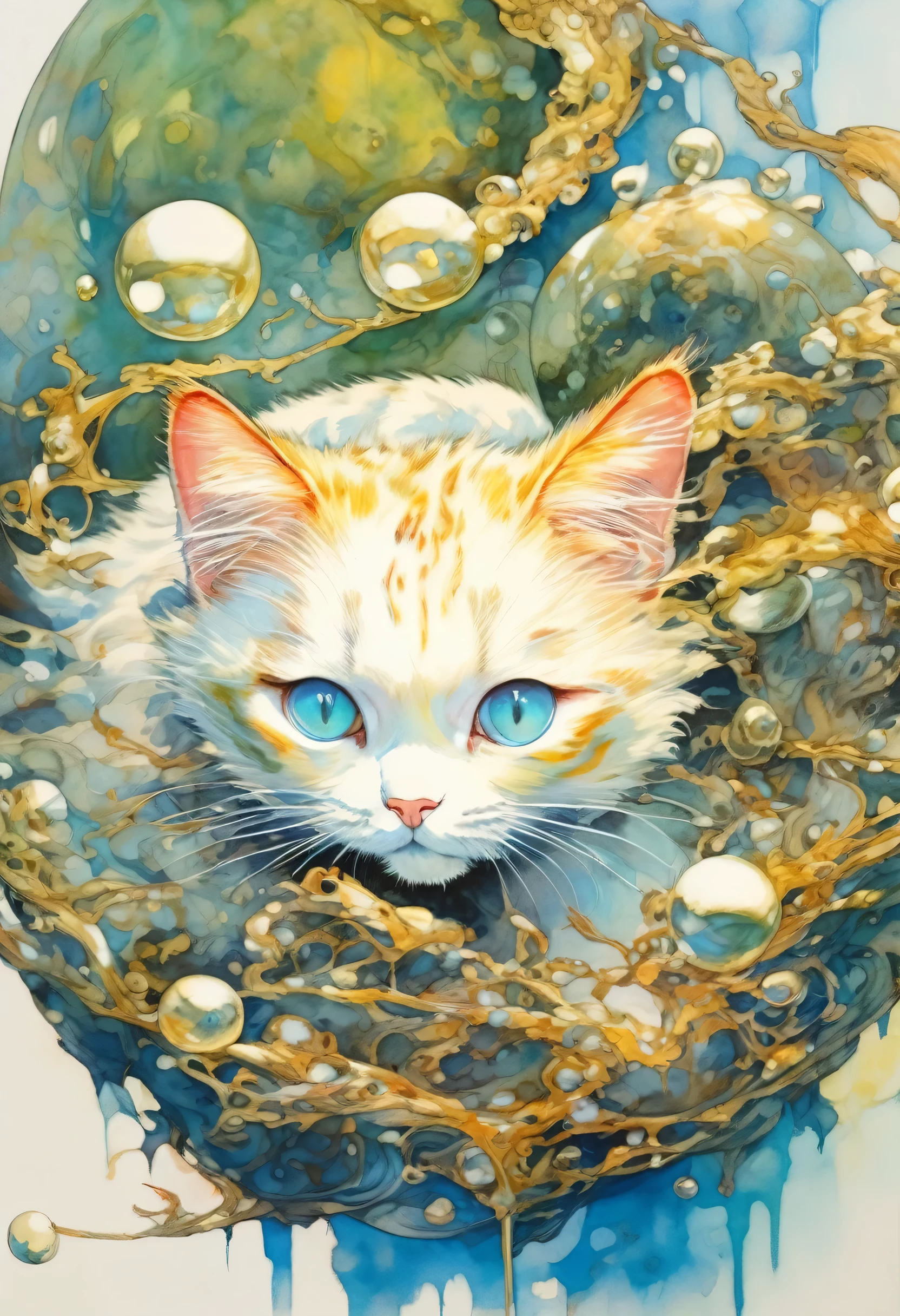 artwork by Katsuya Terada
8K, HD, intricate detailed masterpiece, (summer vaation:1.4), (cute cat and :1.2), transparent, glowing blue eyes, blue cat and palegreen eye ball, medium shot, blue hair, organic shapes, hard edges, anatomecly correct body, hyper realistic, cat elegant,cinematic lighting, highly detailed, intense colors, octane rendered cat, surreal mood, award winning picture, glowing rich colors, iridiscent accents, dramatic shadows,dynamic and atmospheric lighting, anamorphic lens, sharp focus,
intricate high detail masterpiece by Katsuya Terada, in the STYLE of Katsuya Terada, pop surrealism, watercolor