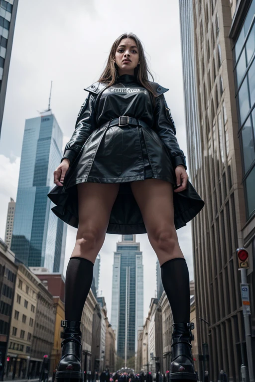 A giant girl, huge, com seios huge, height 7,5 m high , dressed in