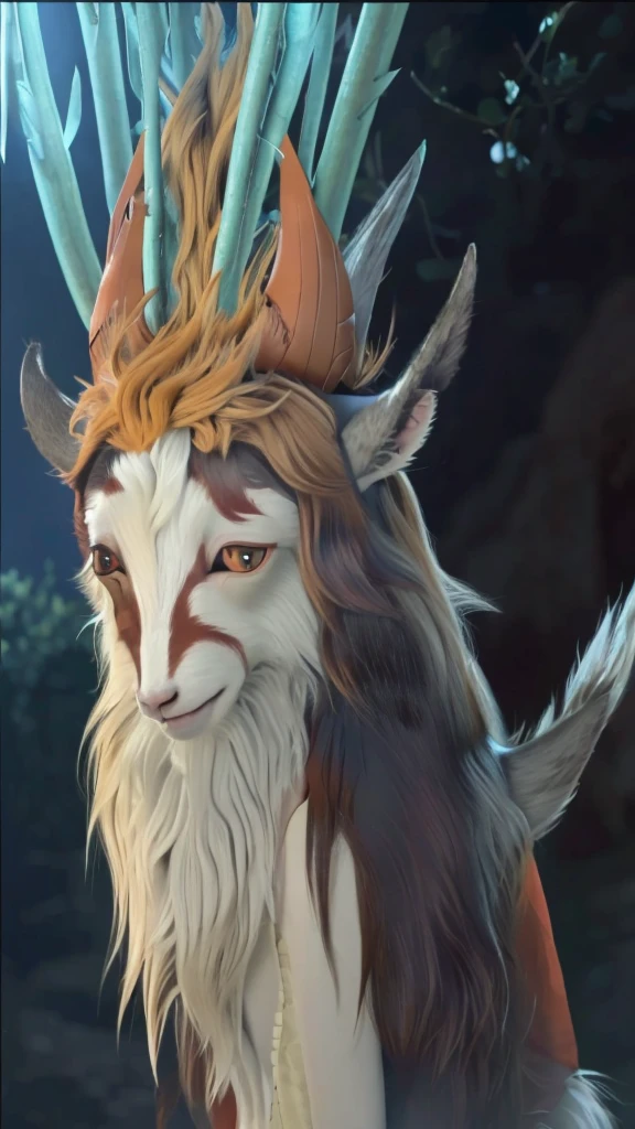 Animated image of a goat with horns and red eyes, princess Monster, Monster, princess Monster color scheme, studio ghibly style Monster, Studio Ghibli Anime Screenshots, From Studio Ghibli, Studio Ghibli movie stills, Ghibli anime style, Studio Ghibli anime films, Ghibli anime movies, Nine-Tailed Fox