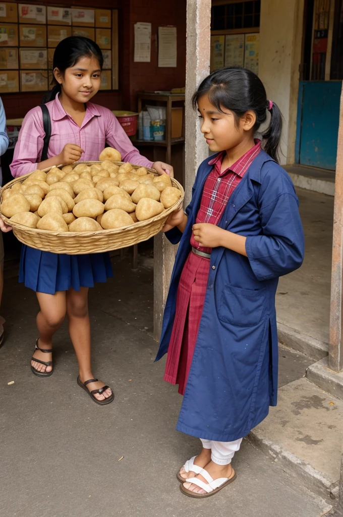 Old men selling poni puri for school students in school out time