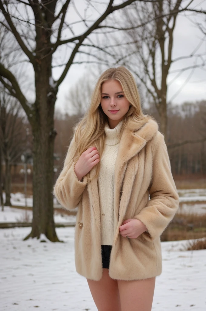 Full body photo Beautiful blonde ,very detailed, 23ans, wearing a fur coat, in the snow, natural beauty, visage innocent, Longhaire, high resolution, head of'artwork, best quality, intricate details, very detailed, sharpness, detailed skin, texture de peau realistic, texture, detailed eyes, Professionnel, 4K, charming smile, shot with Canon, 85mm, shallow depth of field, Kodak Vision Color, corps parfaitement ajusté , extremely detailed, la photographie_(ultra), photorealistic, realistic, Post-traitement, Maximum details, roughness, real life, ultra realistic, photorealism, la photographie, 8K UHD, la photographie, tetas grandes