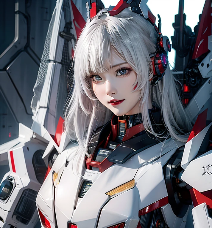rough skin, Super detailed, advanced details, high quality, 最high quality, High resolution, 1080P, Hard disk, beautiful,(Gundam),Beautiful cyborg woman,Mecha Cyborg Girl,battle mode,Mecha body girl,彼女は未来的なGundamメカを身に着けています,full body shot