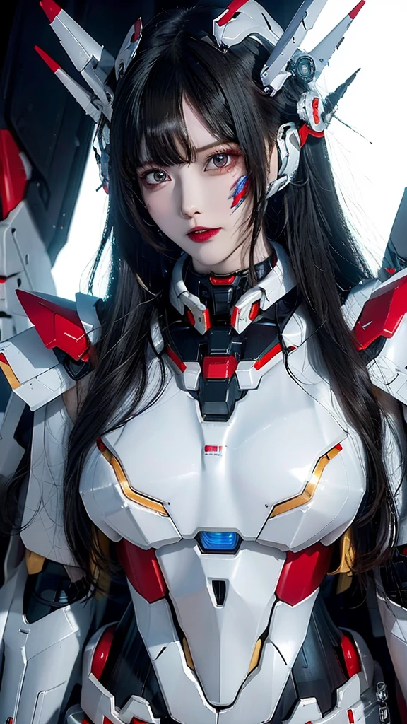 rough skin, Super detailed, advanced details, high quality, 最high quality, High resolution, 1080P, Hard disk, beautiful,(Gundam),Beautiful cyborg woman,Mecha Cyborg Girl,battle mode,Mecha body girl,She wears a futuristic Gundam mecha,full body shot