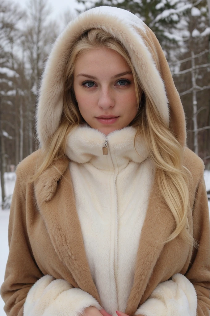 Full body photo Beautiful blonde ,very detailed, 23ans, wearing a fur coat with a hood, in the snow, natural beauty, visage innocent, Longhaire, high resolution, head of'artwork, best quality, intricate details, very detailed, sharpness, detailed skin, texture de peau realistic, texture, detailed eyes, Professionnel, 4K, charming smile, shot with Canon, 85mm, shallow depth of field, Kodak Vision Color, corps parfaitement ajusté , extremely detailed, la photographie_(ultra), photorealistic, realistic, Post-traitement, Maximum details, roughness, real life, ultra realistic, photorealism, la photographie, 8K UHD, la photographie, tetas grandes