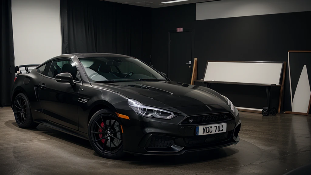 black sports car, modern, minimalistic, in a studio, side profile